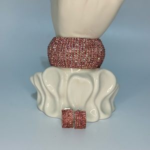 Pronged Pink Rhinestone Bracelet and Earring Set